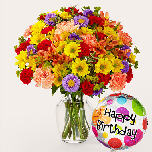 Kaleidoscope Bouquet with Birthday Balloon – Branch Floral Designs, Nyssa OR