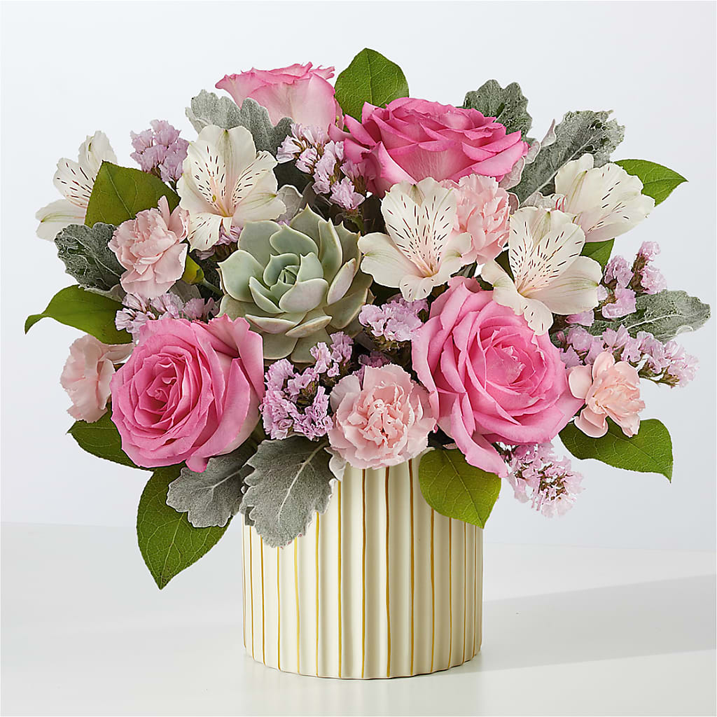 Dusty Rose Bouquet with Ivory Vase – Branch Floral Designs, Nyssa OR
