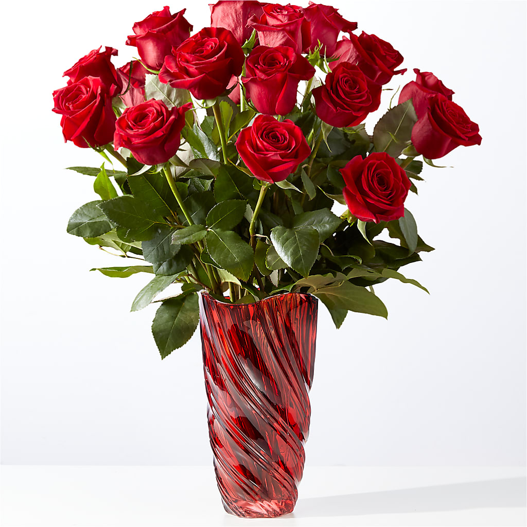 Classic Love Red Rose Bouquet with Luxe Swirl Vase – Branch Floral Designs, Nyssa OR