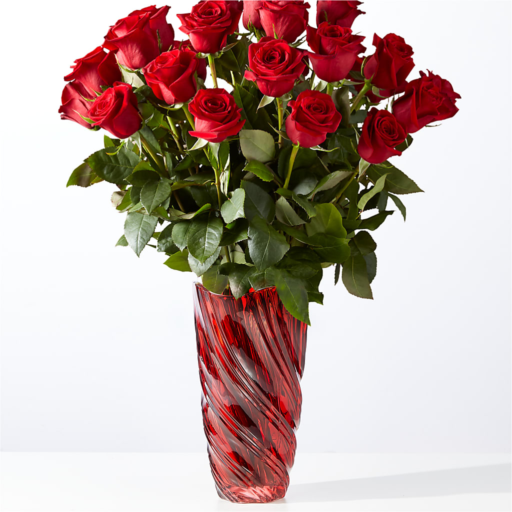 Classic Love Red Rose Bouquet with Luxe Swirl Vase – Branch Floral Designs, Nyssa OR
