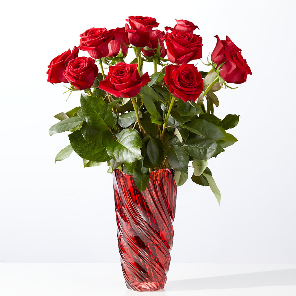 Classic Love Red Rose Bouquet with Luxe Swirl Vase – Branch Floral Designs, Nyssa OR