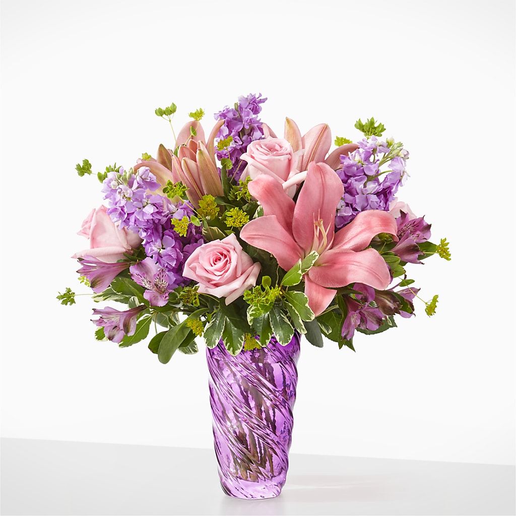 Precious Petals Bouquet with Luxe Swirl Vase – Branch Floral Designs, Nyssa OR