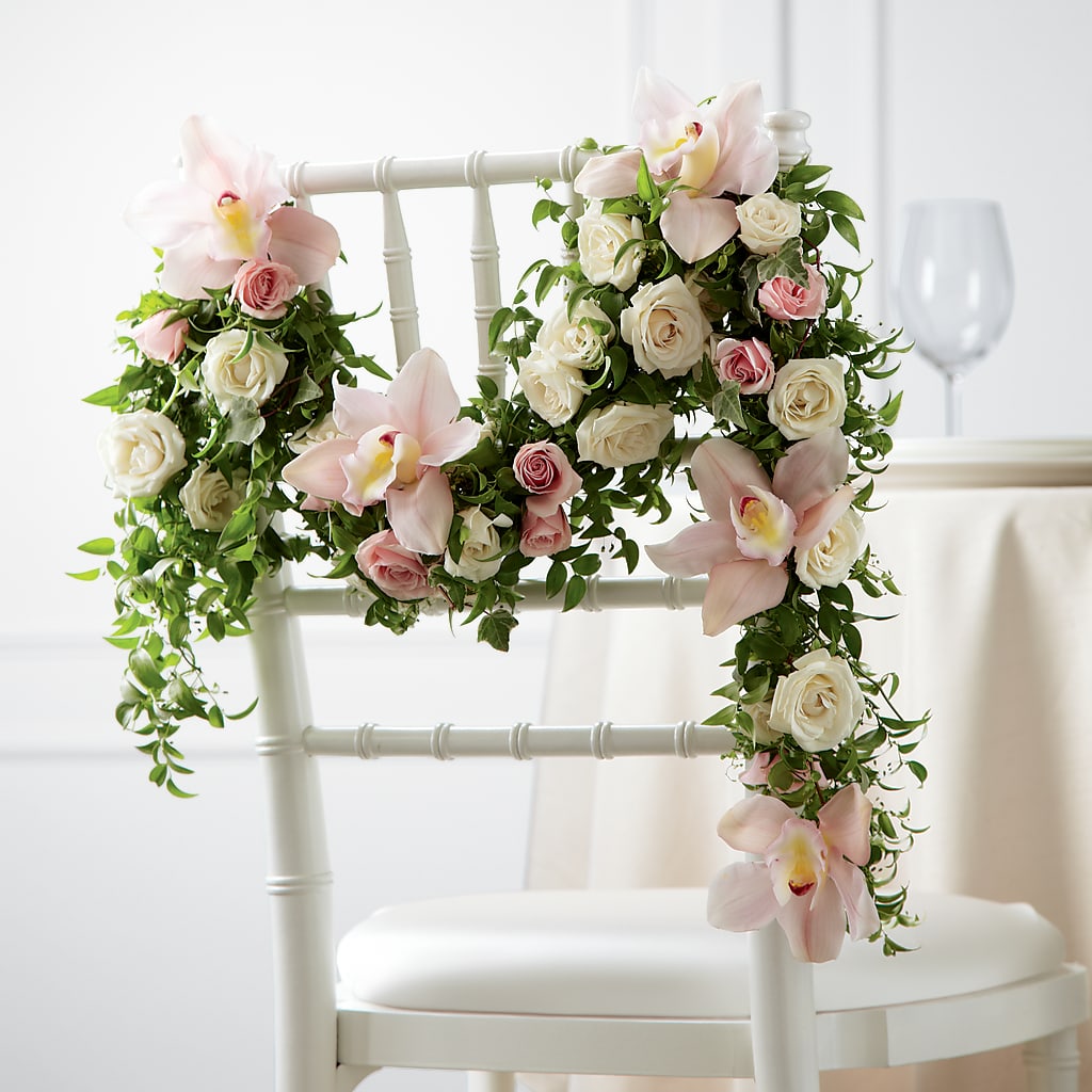 Orchid Rose Chair Décor – Branch Floral Designs, Nyssa OR